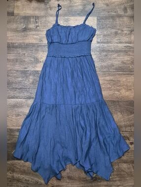 Heart Hips Navy Blue Smocked-Waist Spaghetti Strap Maxi Dress